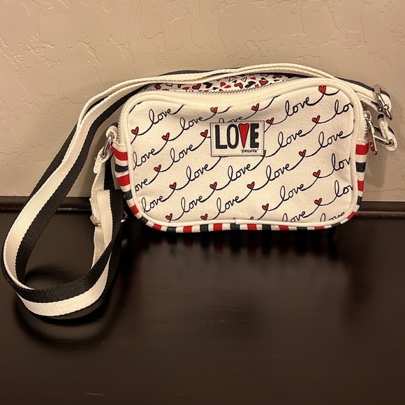 Brighton LOVE SCROLL Canvas Black White Crossbody Bag NEW Without Tags 8”x5” - Picture 4 of 16